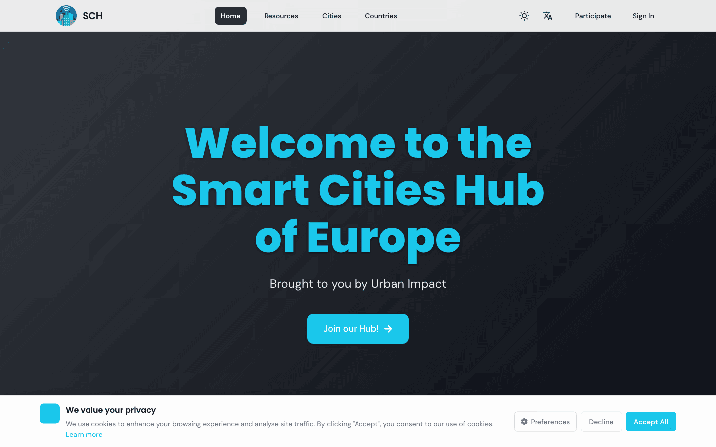 Smart Cities Hub homepage screenshot